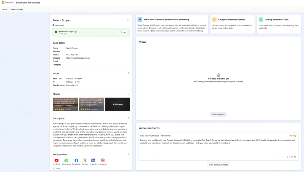 search scope listing on bing