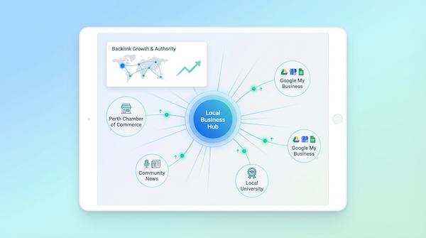 Tablet displaying digital local business hub network
