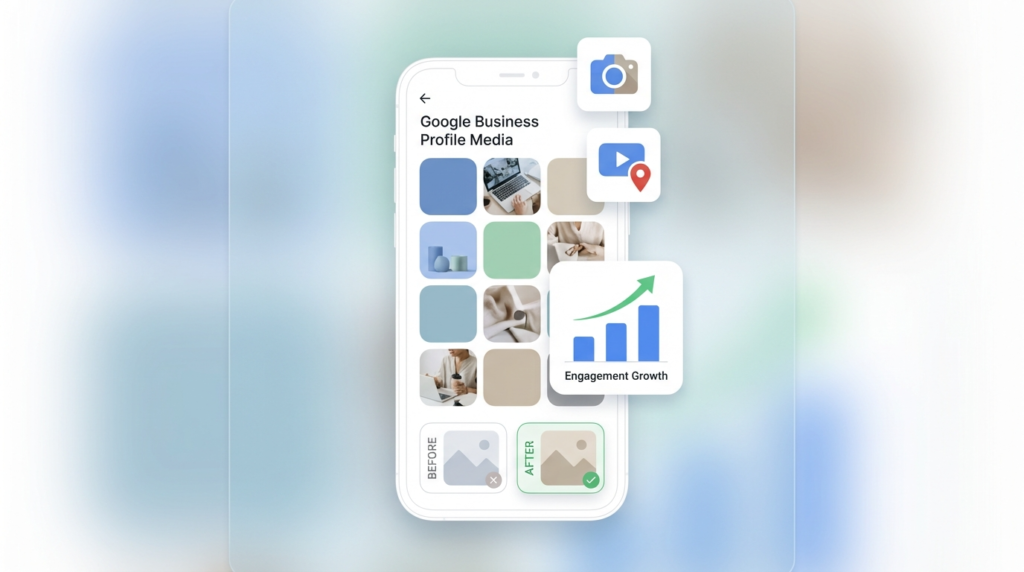 Smartphone displaying Google Business Profile media app