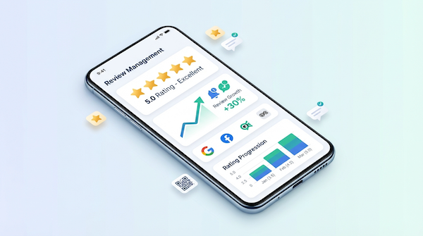 Smartphone displaying review management app interface